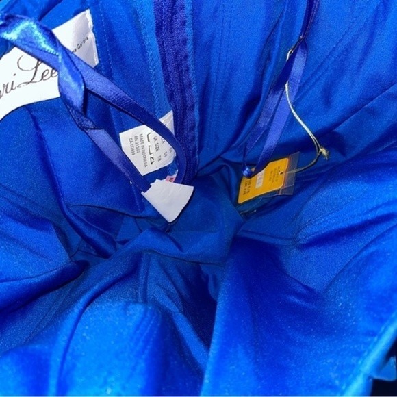 NWT Mori Lee Strapless Blue Sweetheart Chiffon Long Maxi Gown Size 6 - Picture 4 of 16